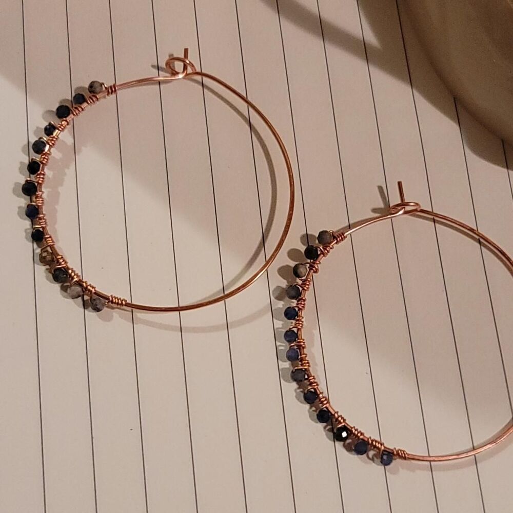 Handmade Copper Hoop Sapphire Bead Earring
